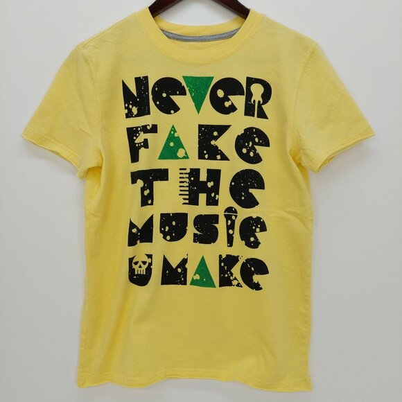 Epic Threads "Never Fake The Music U Make" Yellow Graphic Tee Size L 100% Cotton - Picture 1 of 8
